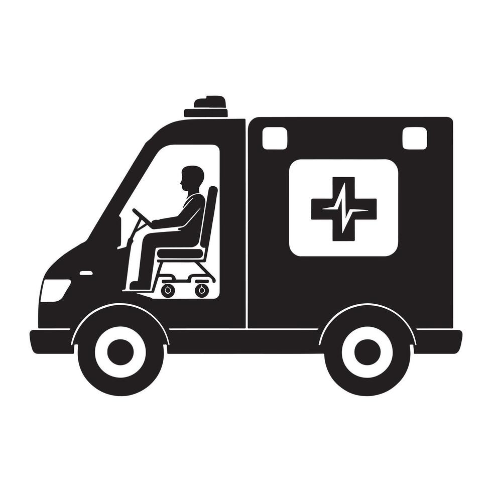 Ambulance vehicle for hospital patients silhouette vector