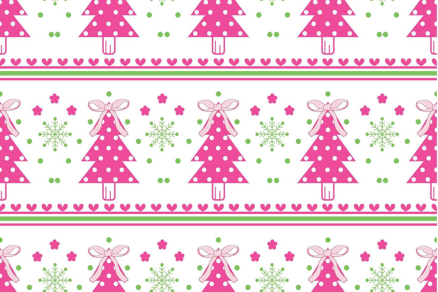 a pink christmas tree pattern with snowflakes and bows vector