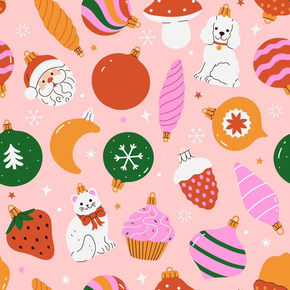 Seamless pattern with Christmas decorations of different shapes. graphics. vector