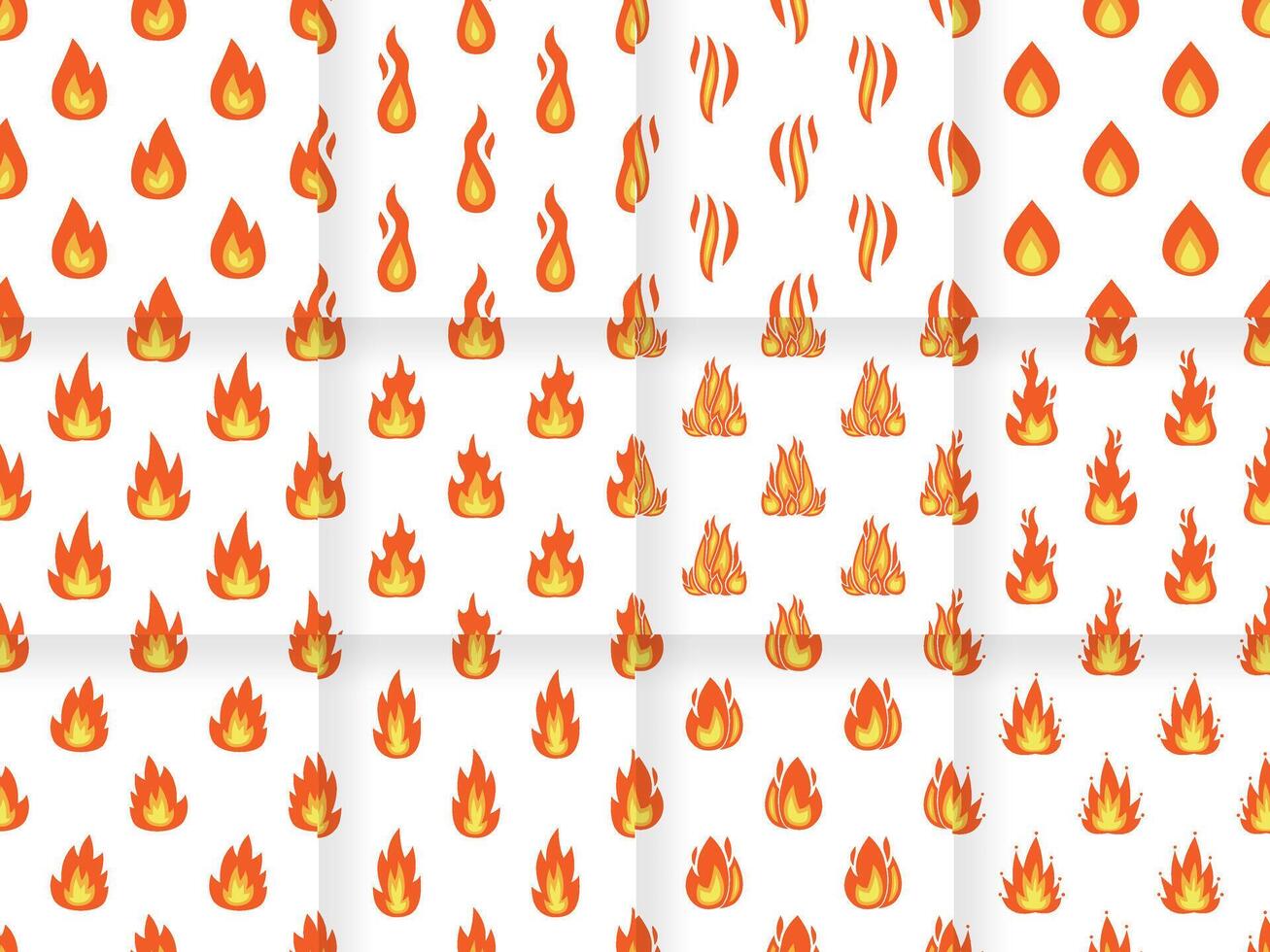 Collection of Cartoon fire and flame effect seamless pattern. vector