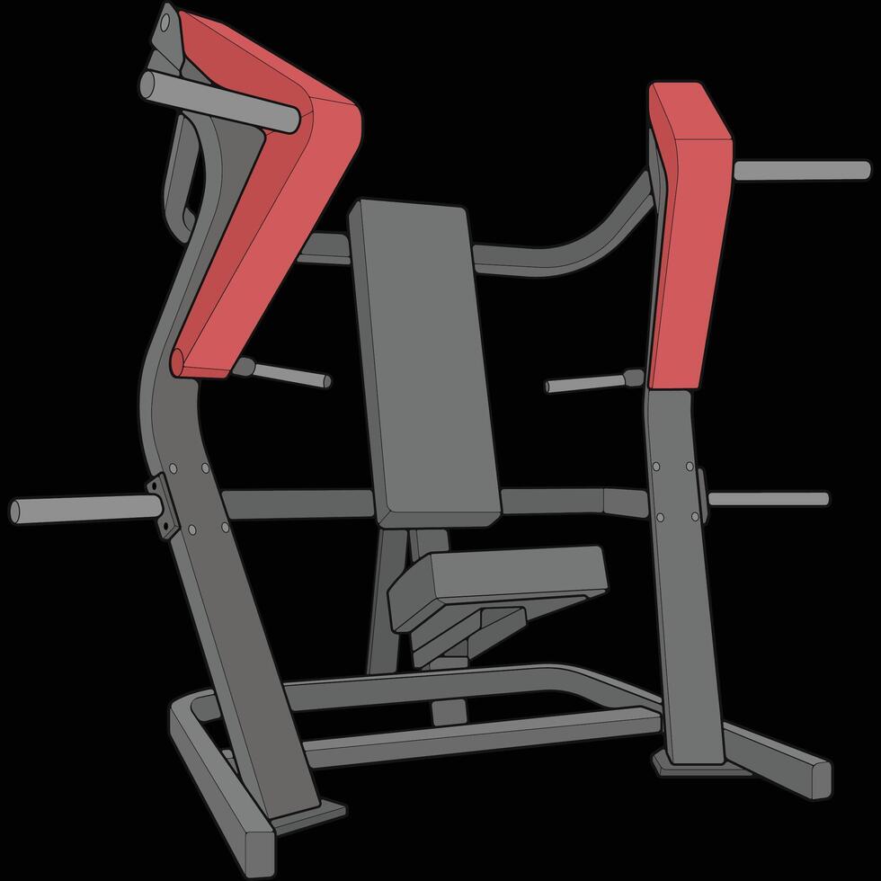 Chest press machine illustration. Fitness, cardio, and muscle building machines, equipments set at gym. Workout and training concept. vector