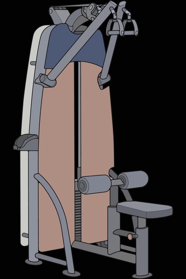 Lat Pull-down Machine illustration. Fitness, cardio, and muscle building machines, equipments set at gym. Workout and training concept. vector