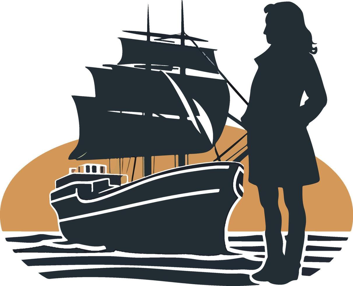 A logo with a silhouette of a merchant ship vector