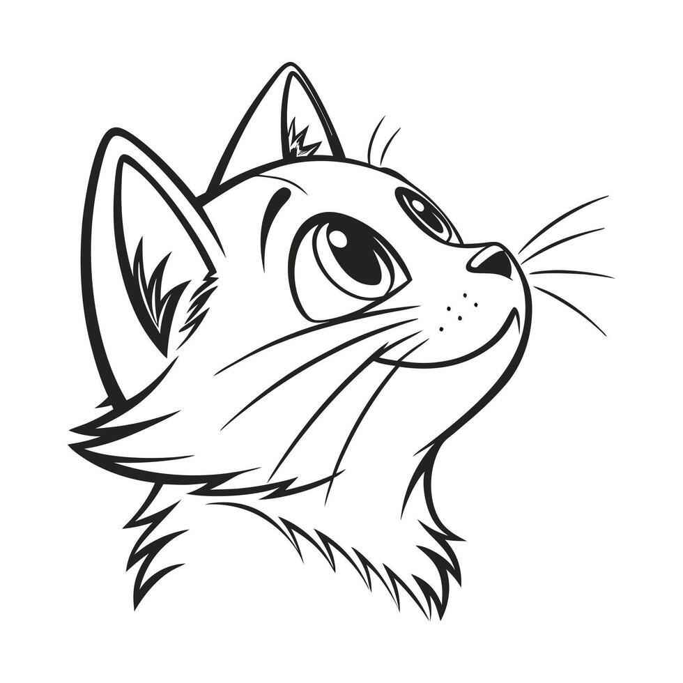 A cat head is drawn in black and white vector