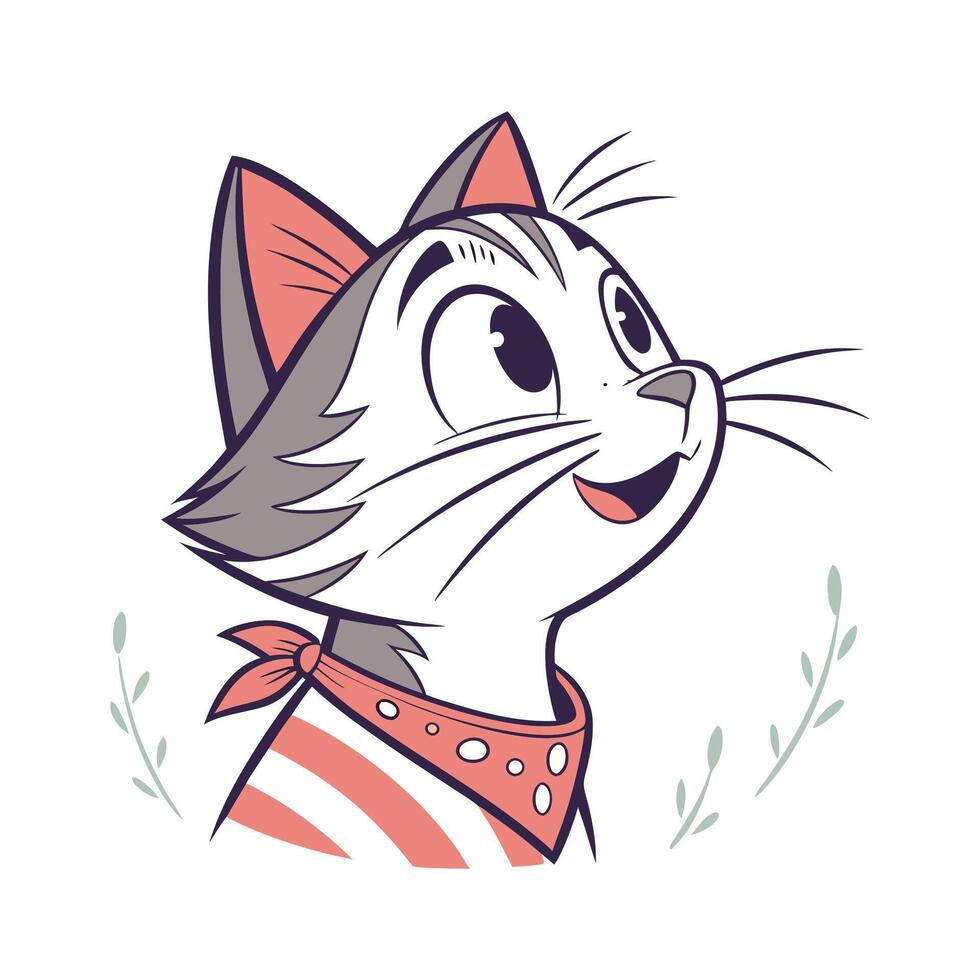 A cartoon cat with a red and white striped bandana vector