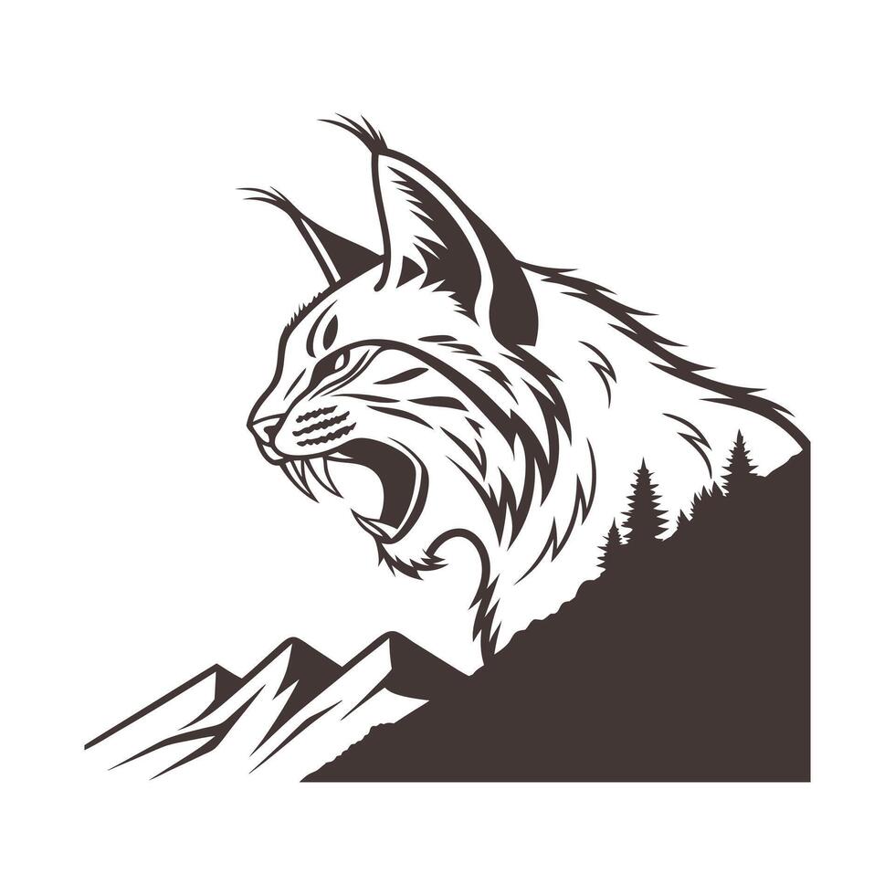 Lynx head with mountain background vector