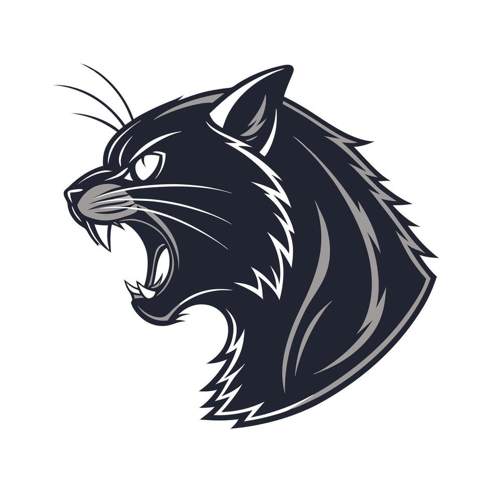 A black cat head with its mouth open vector