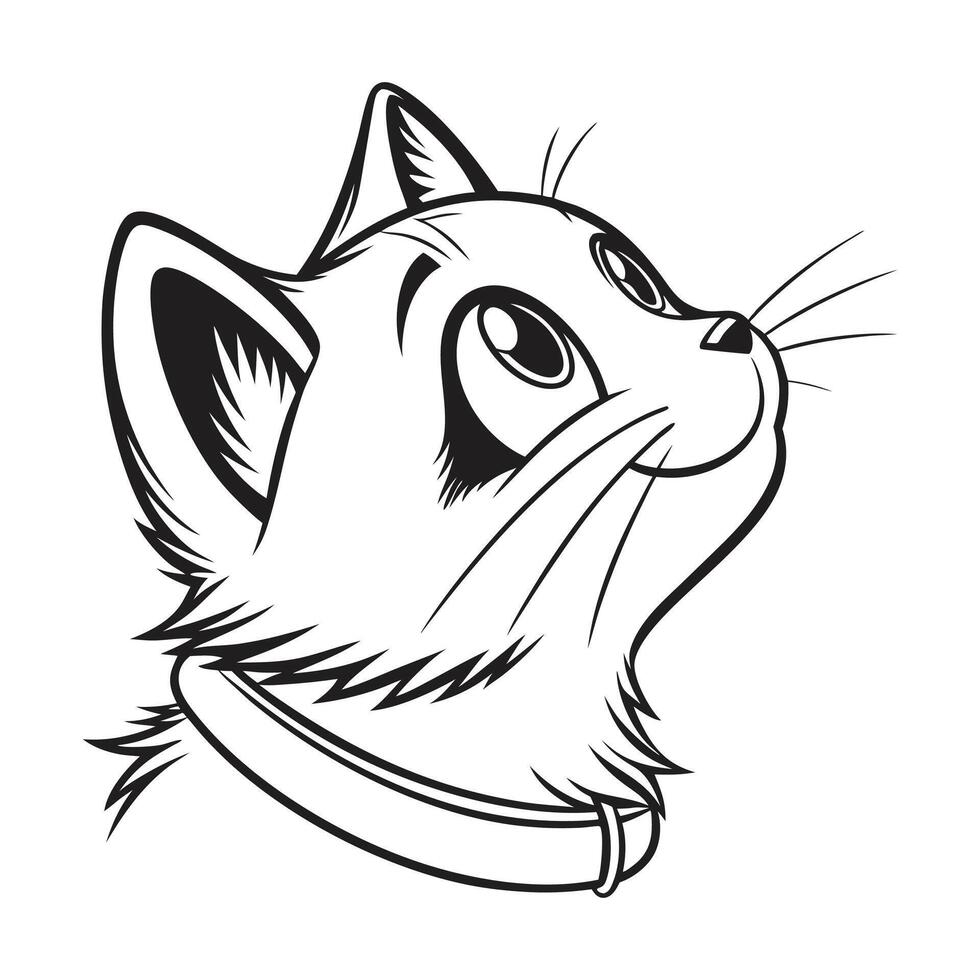 A black and white drawing of a cat's head vector