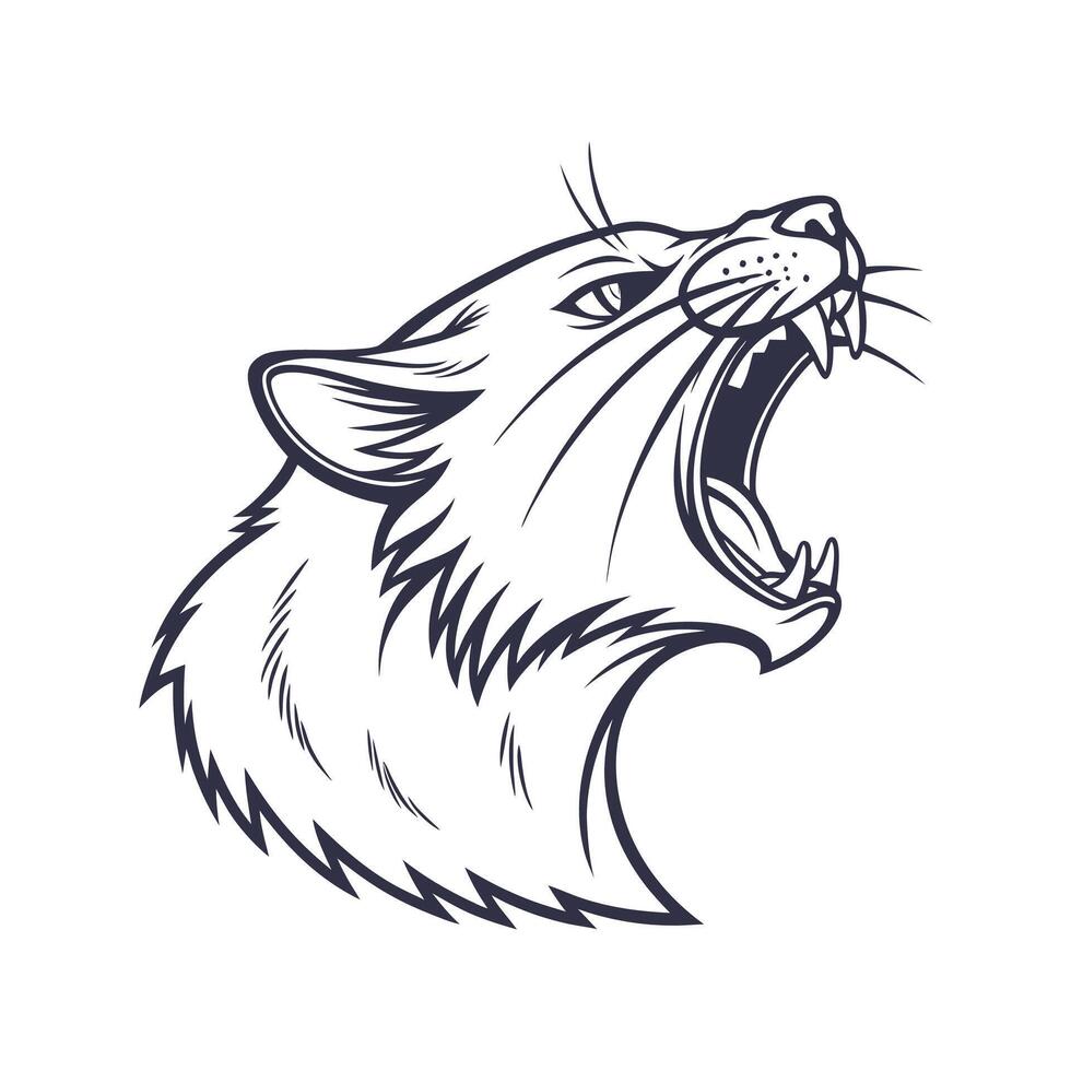 A black and white drawing of a cat's head vector