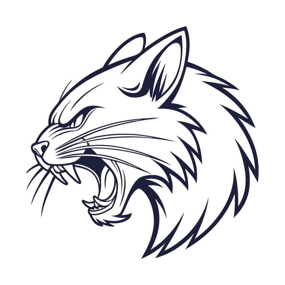 A cat head with its mouth open vector