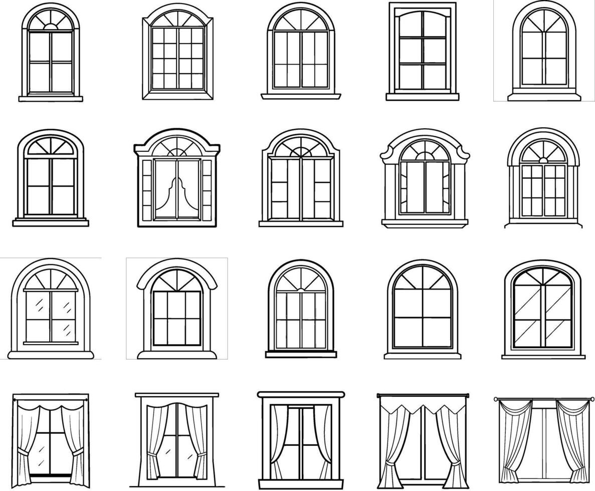 Set of various window line drawings vector