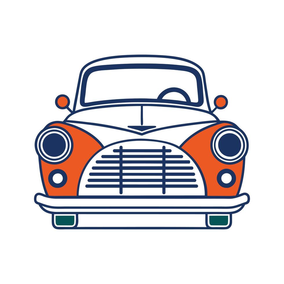 Detailed bold outline art of a vintage classic car front-side view, perfect for automotive designs vector