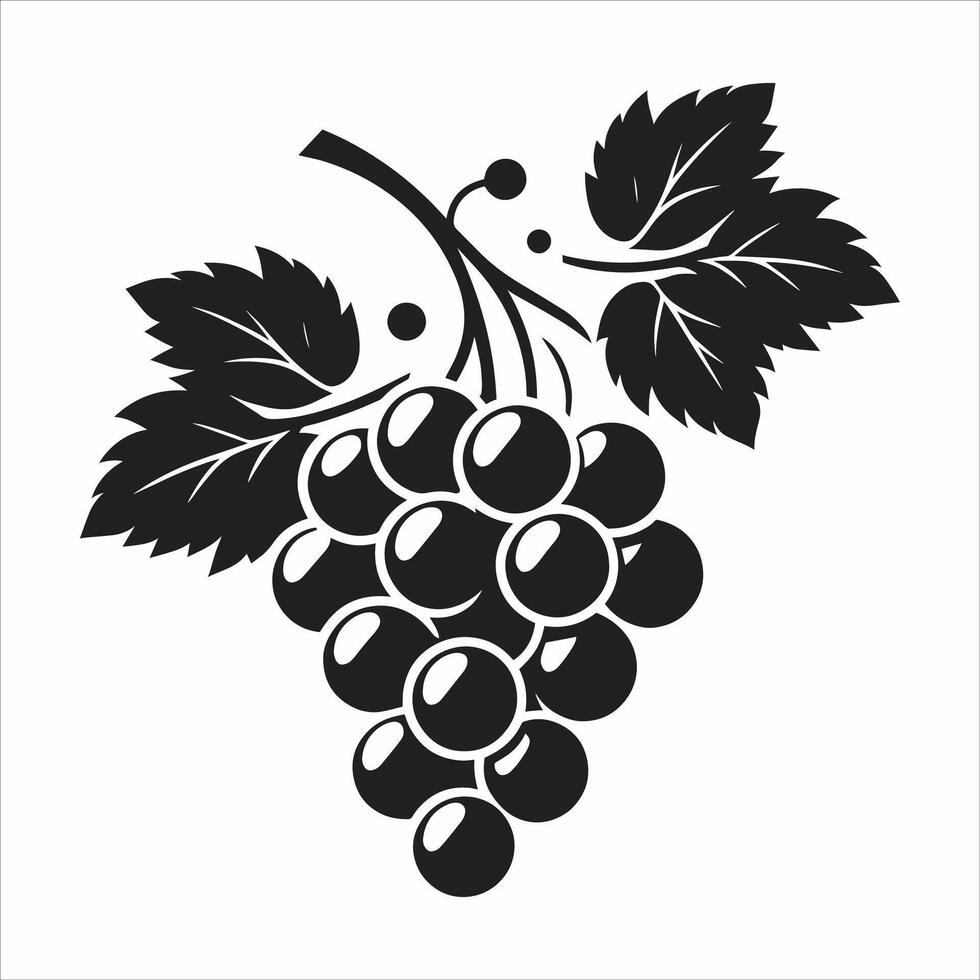 Branch with Grape Silhouette Illustration Isolated On White Background vector