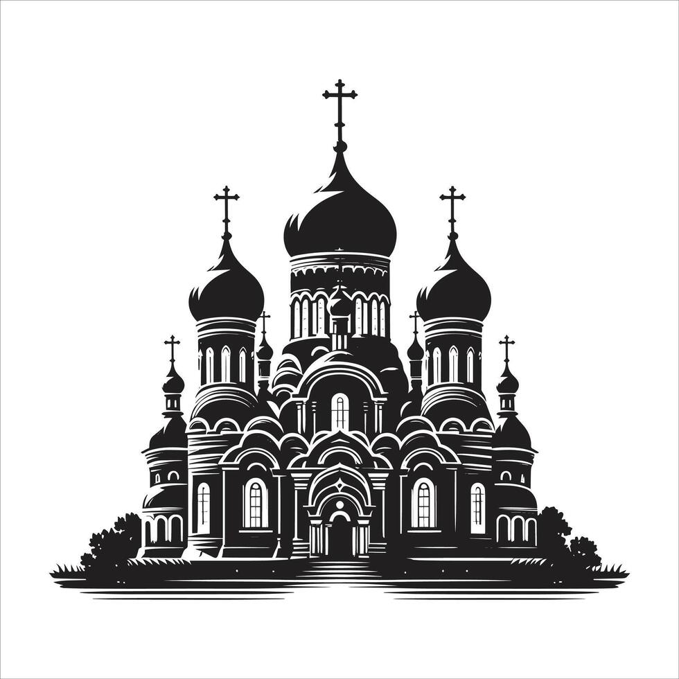 Christian Orthodox Church. Church Building Icon Clipart Black White Silhouette Illustration vector