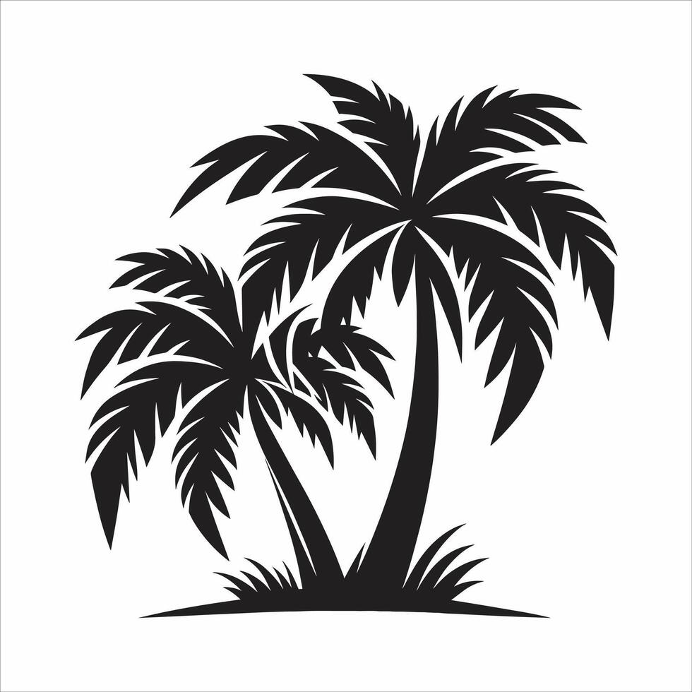 Black Palm Trees. Tropical Palm Tree Silhouette Illustration On White Background vector