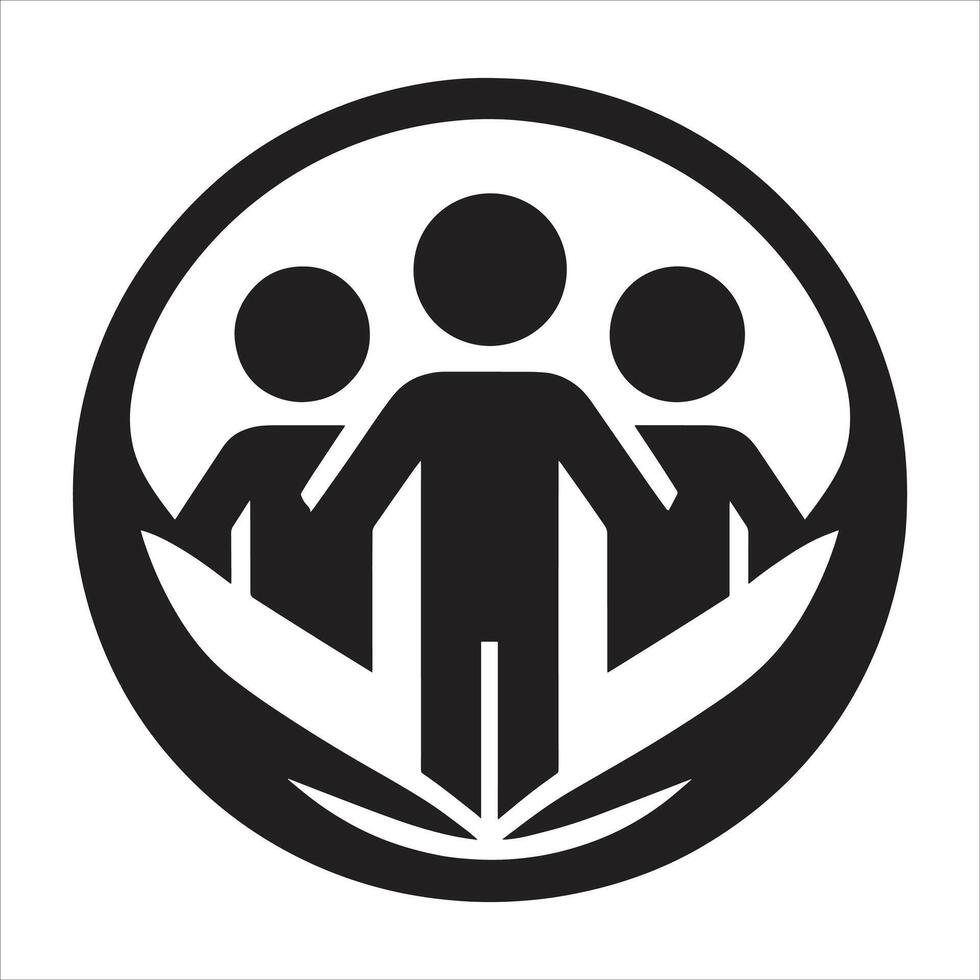 Family in hands Logo Icon Black And White Silhouette Illustration On White Background vector