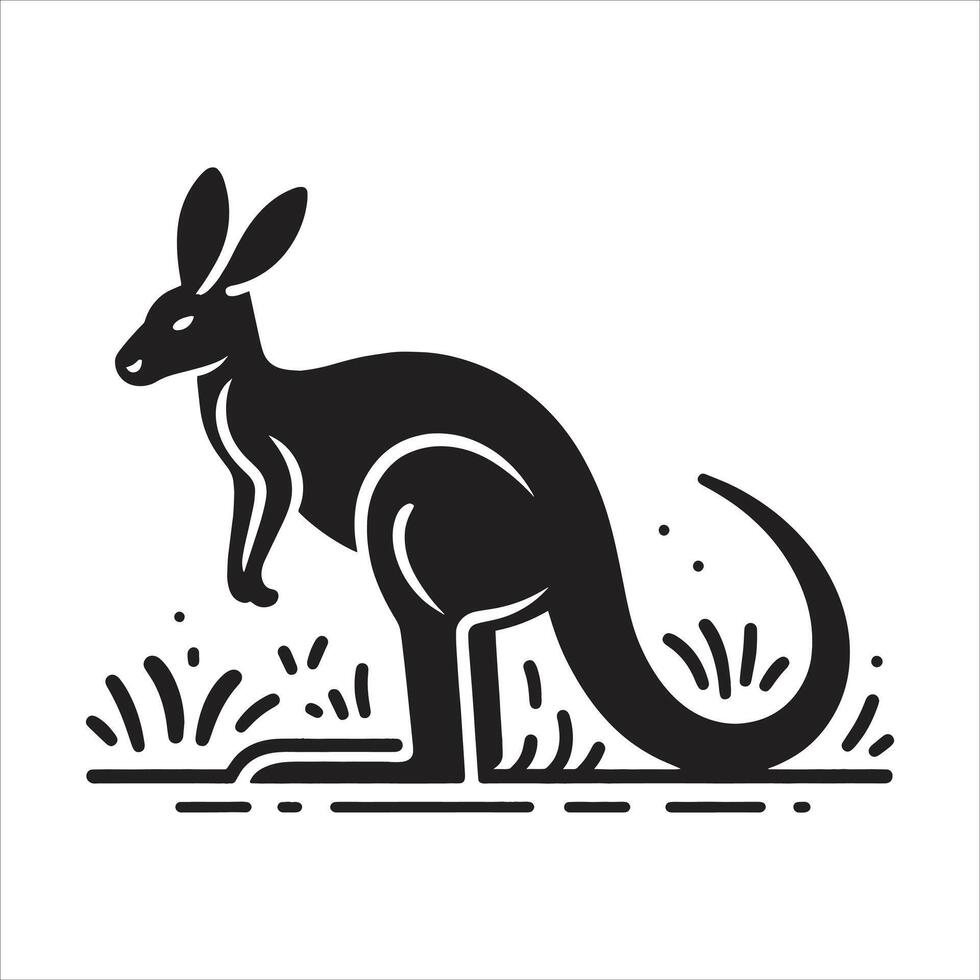 Kangaroo Icon Black And White Silhouette Illustration On White Background vector
