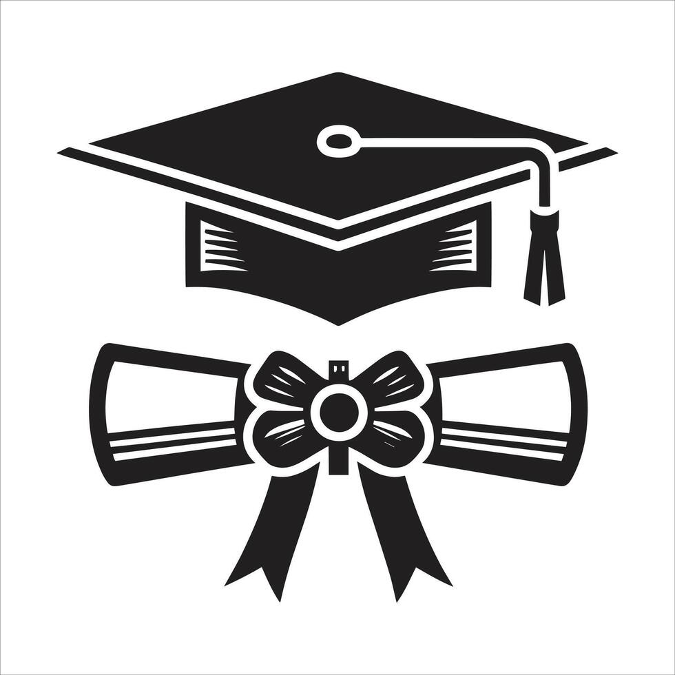 Graduation Cap Icon Silhouette illustration Black And White Color vector
