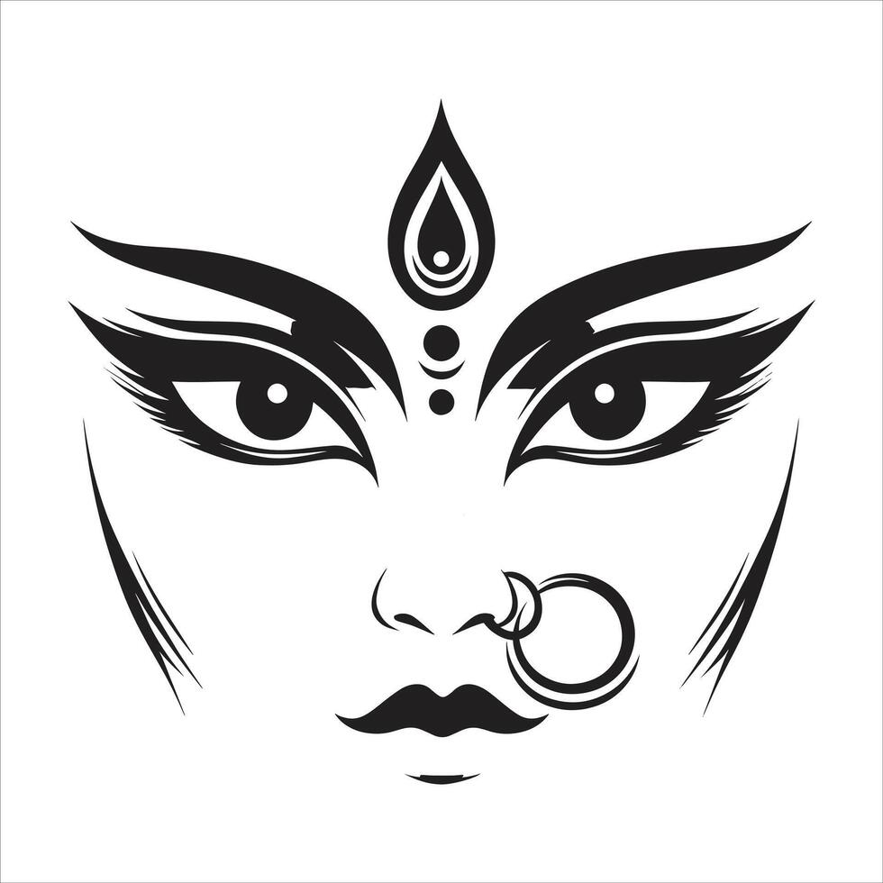 Happy Navratri Festival Element Maa Durga Face Art vector