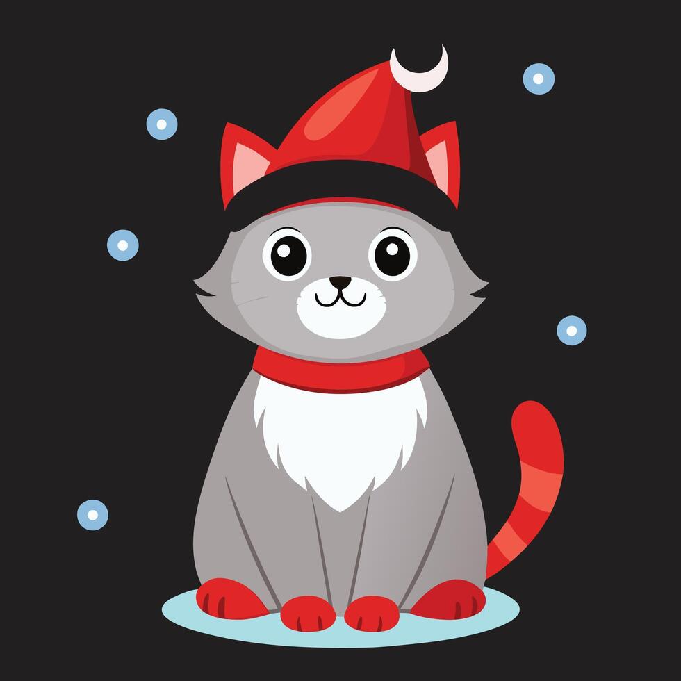 Festive Christmas Cat design, perfect for holiday clipart, cartoons, and line art. Great for digital art, prints, and seasonal design projects. vector