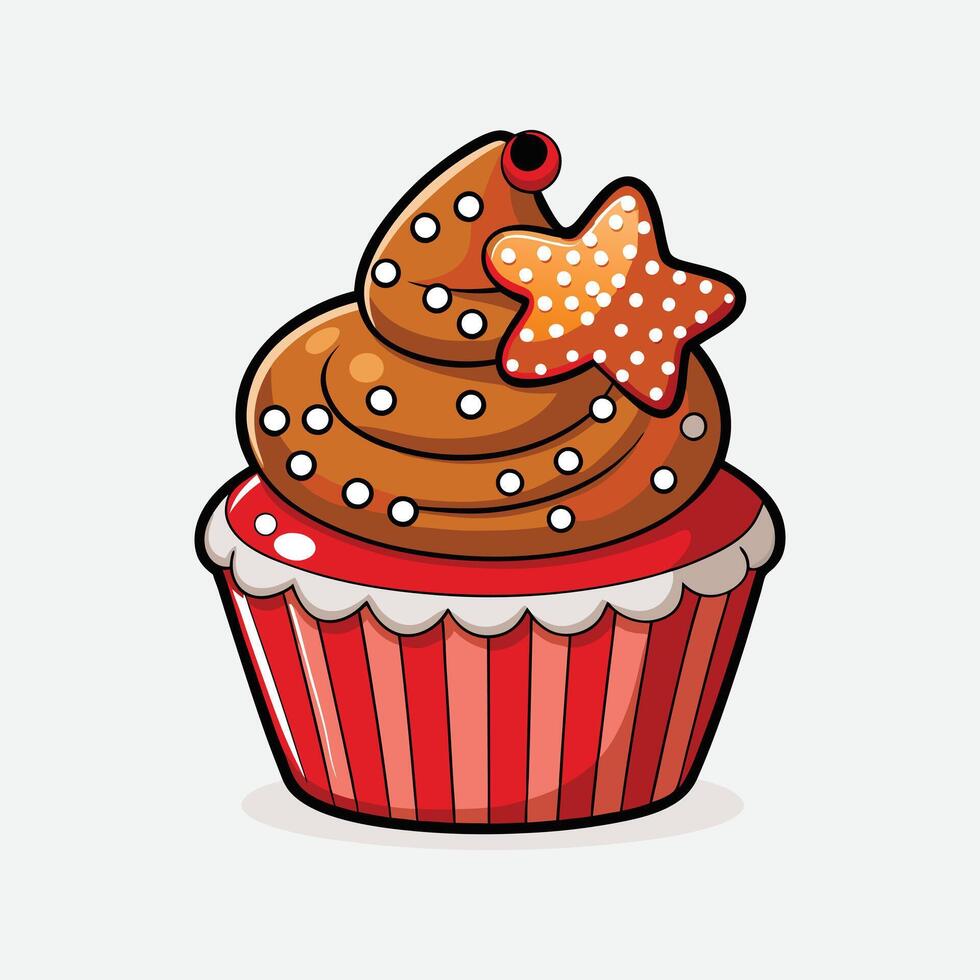 Festive cupcake design, perfect for Christmas clipart, line art, and digital art projects. Ideal for holiday crafts and printables. vector