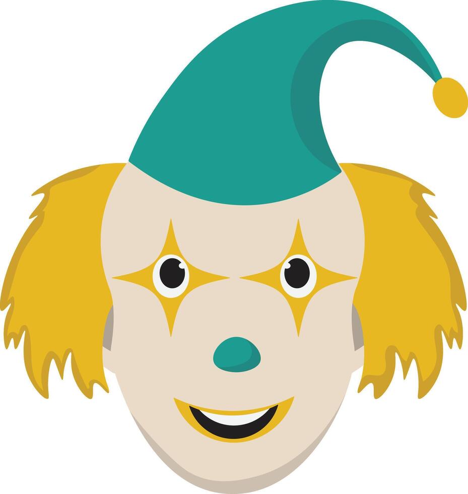 Spooky Clown Mask Clipart with Yellow Hair and Green Hat vector