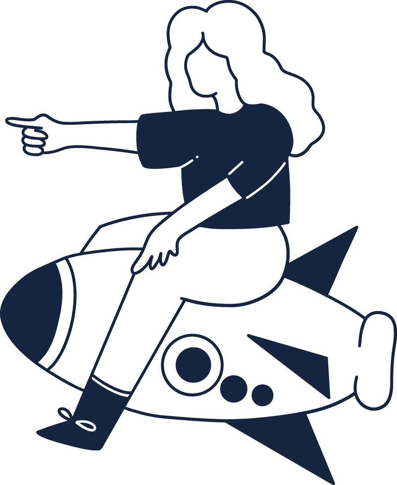 Woman Startup Business Illustration with Rocket Ornament vector