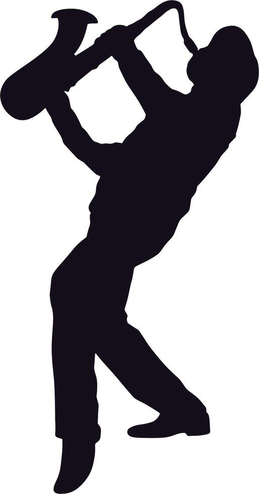Silhouette of guy playing jazz saxophone vector