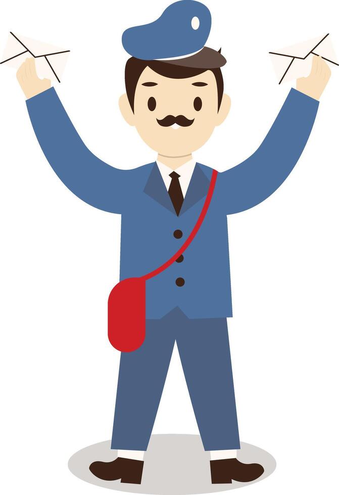 Mailman Cartoon Character with Uniform and Envelope vector
