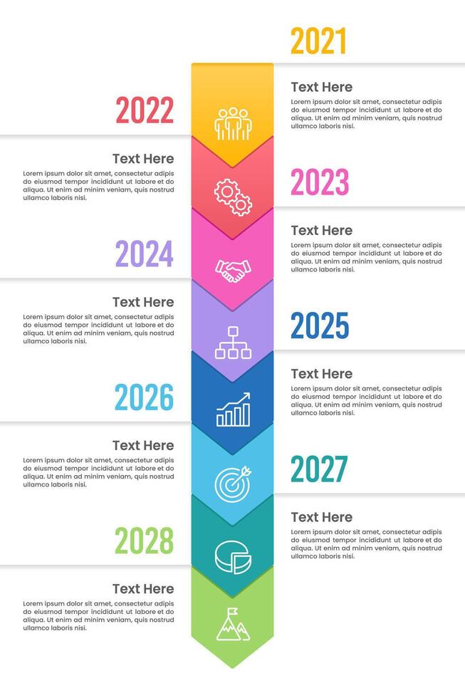Vertical Infographics timeline 8 steps to success. Workflow layouts, Annual report, Plan, Milestone and Road map. vector