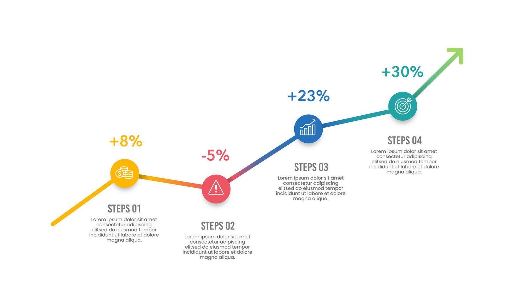 Infographic arrows with point profit show 4 stages of company growth. Business presentation, Poster, Banner, Strategy and Plan. vector
