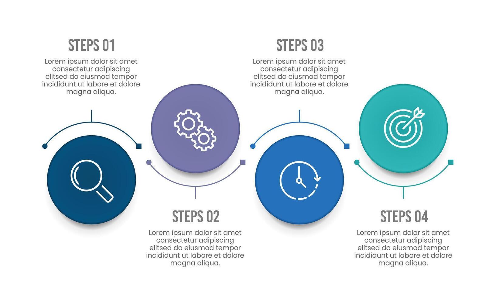 4 Steps circle and curve infographic design for your business data. Presentation, Workflow, Marketing and Strategy. vector