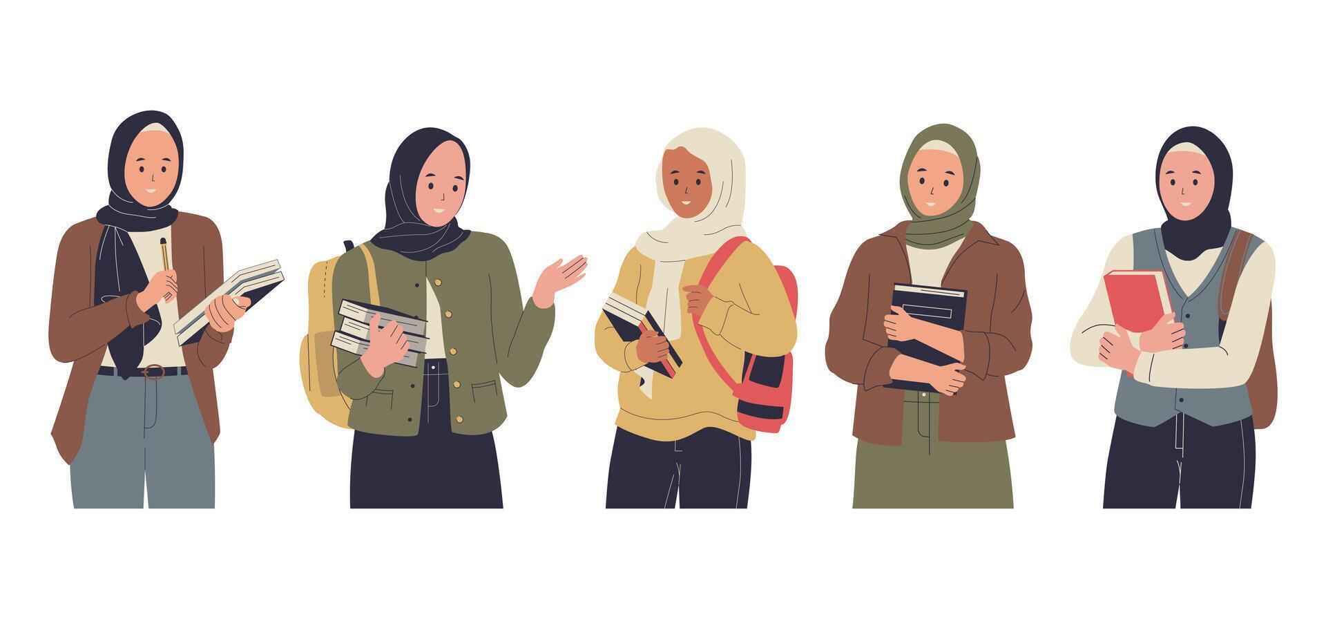 Flat design of hijab college student vector