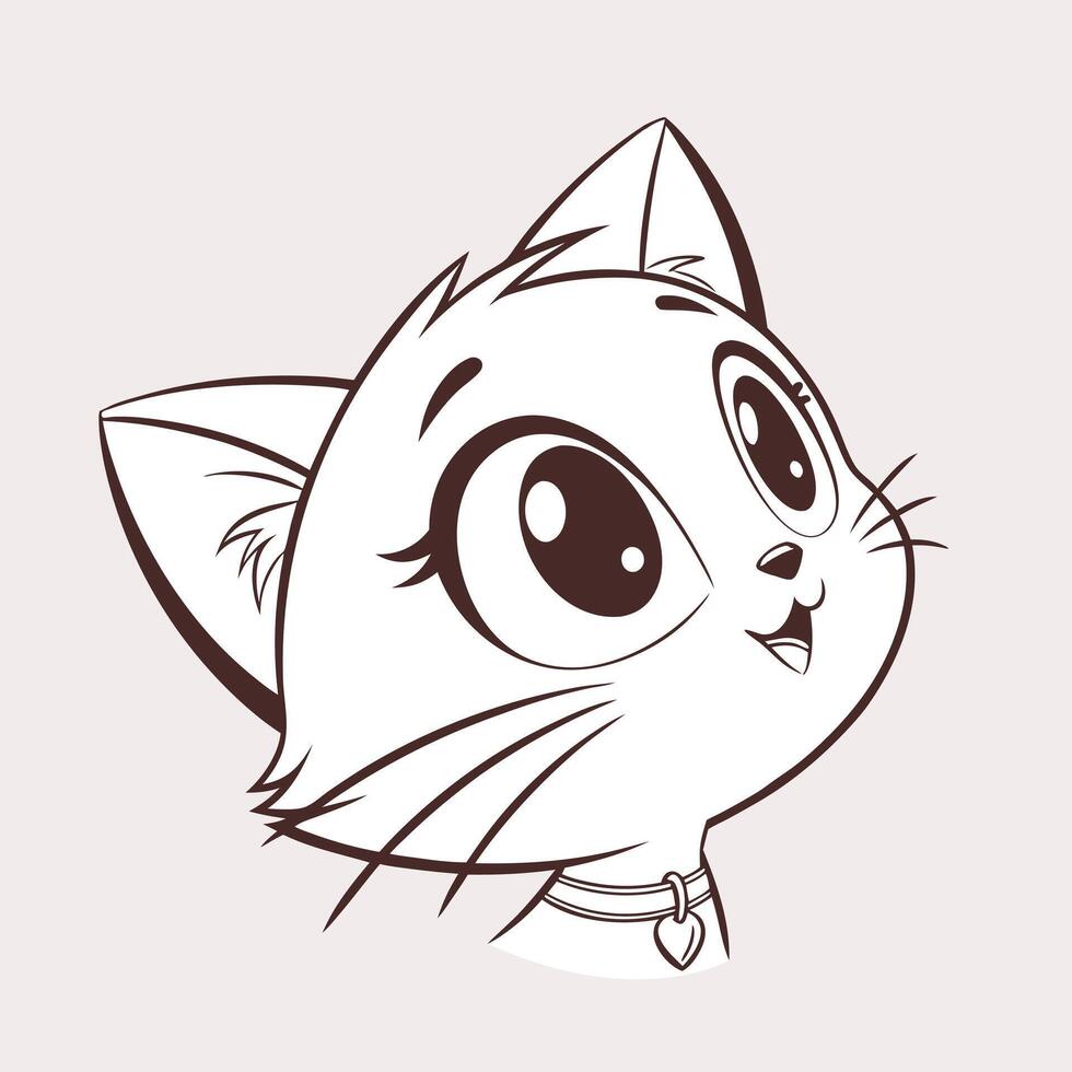 Cute Kitten Face Minimalist Logo with Big Eyes Illustration Art vector
