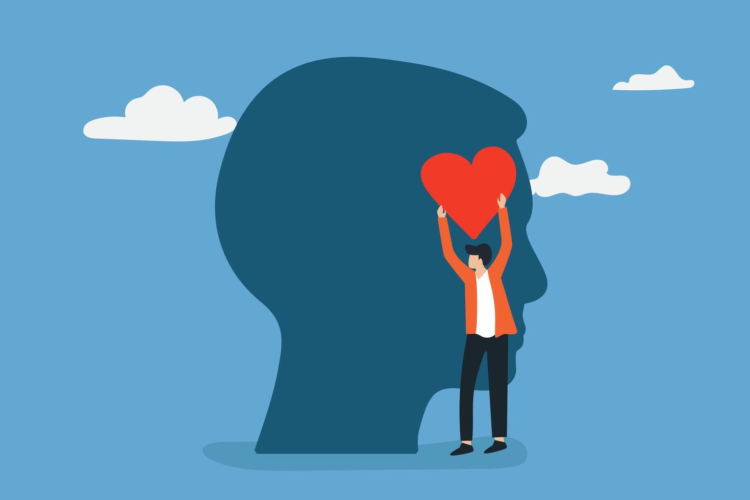 human brain self care. Wellbeing, acceptance, blooming brain vector