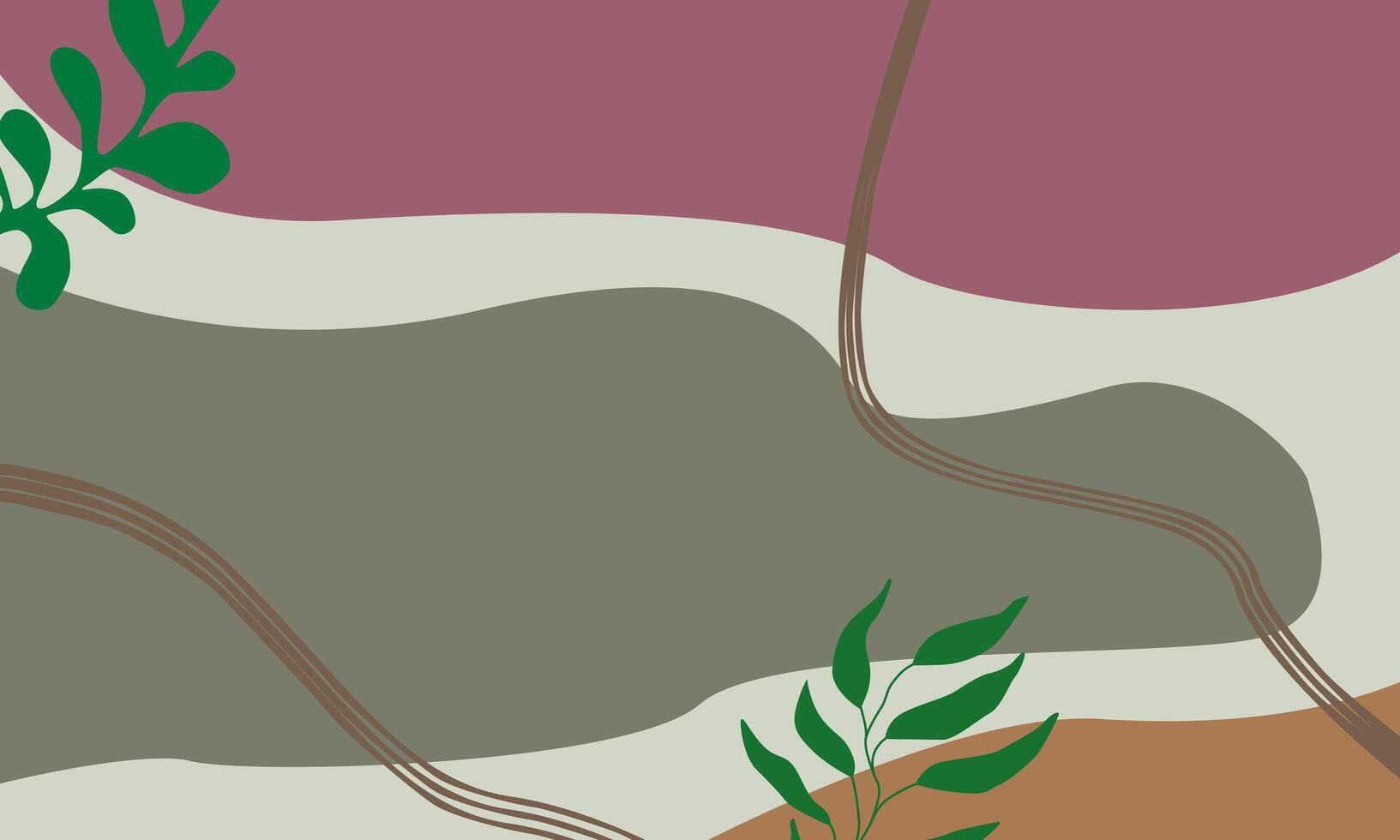Colored neutral red, green and orange colors background with leaves vector