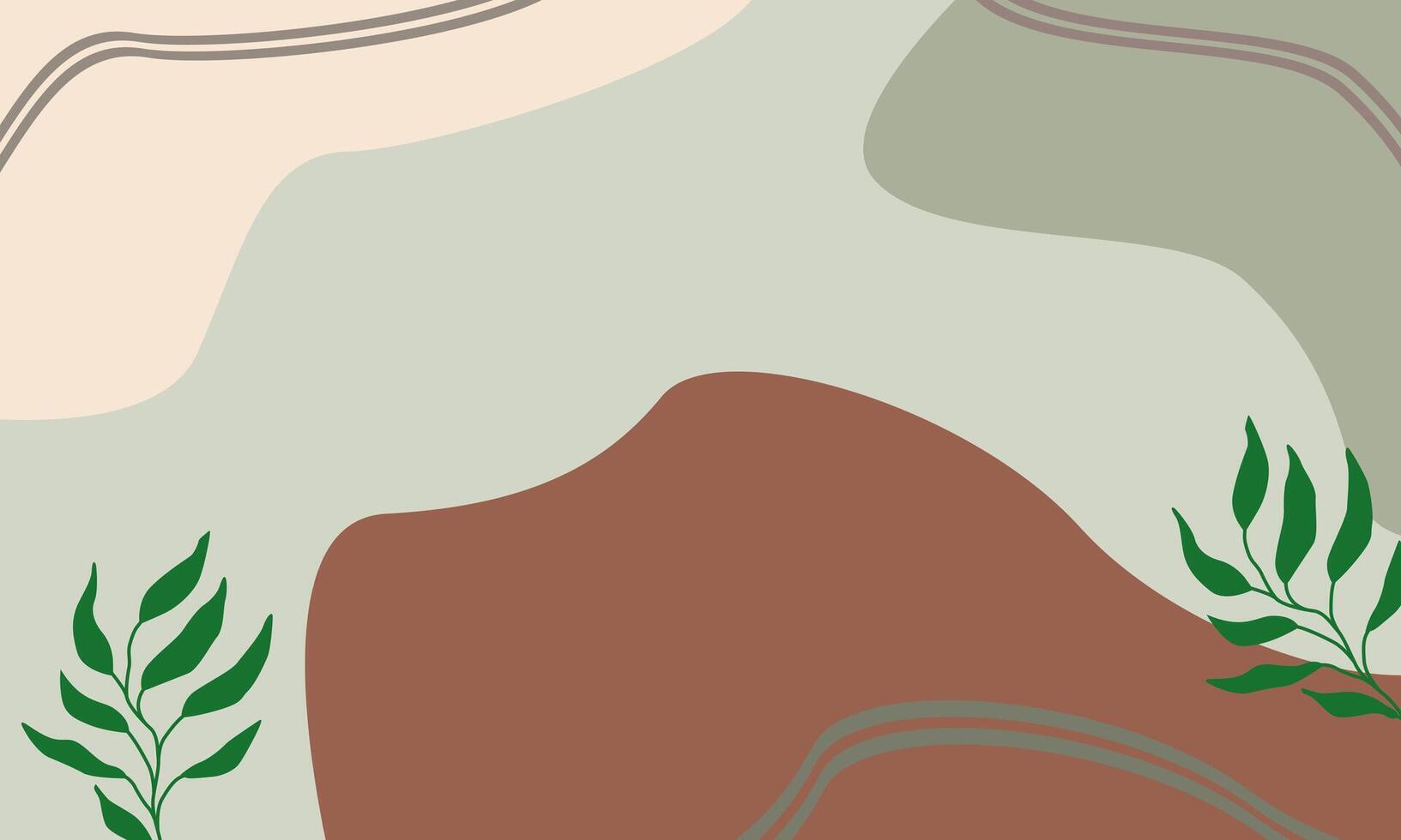 Colored neutral green, cream and red colors background with leaves vector