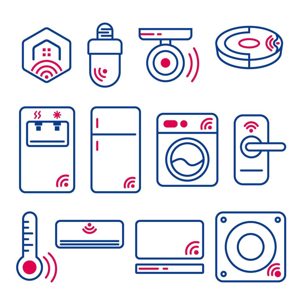 Smart home lines icon set with two main color vector