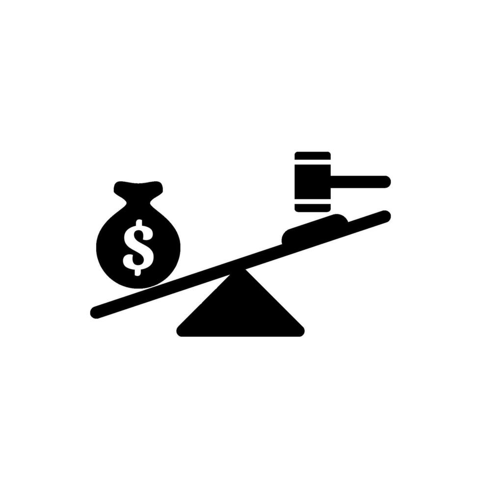 A money bag and a gavel on a balance scale vector