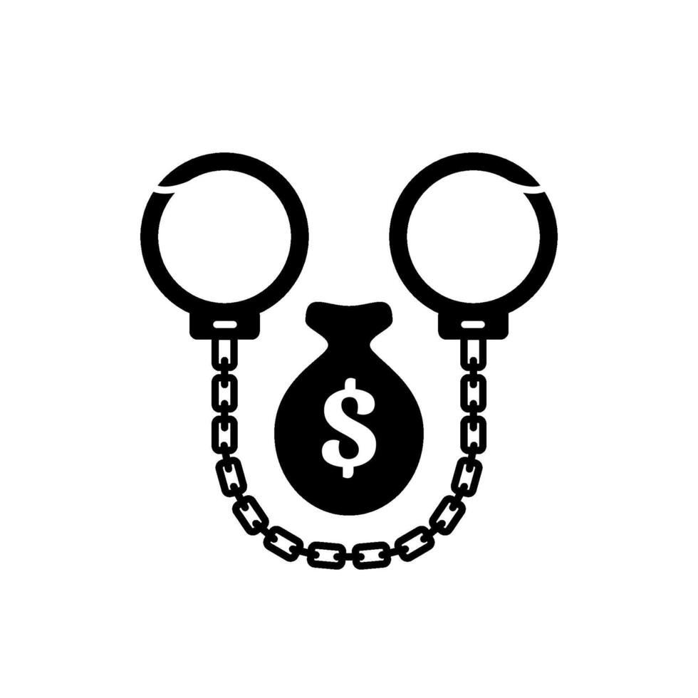 Handcuffs and a money bag icon vector