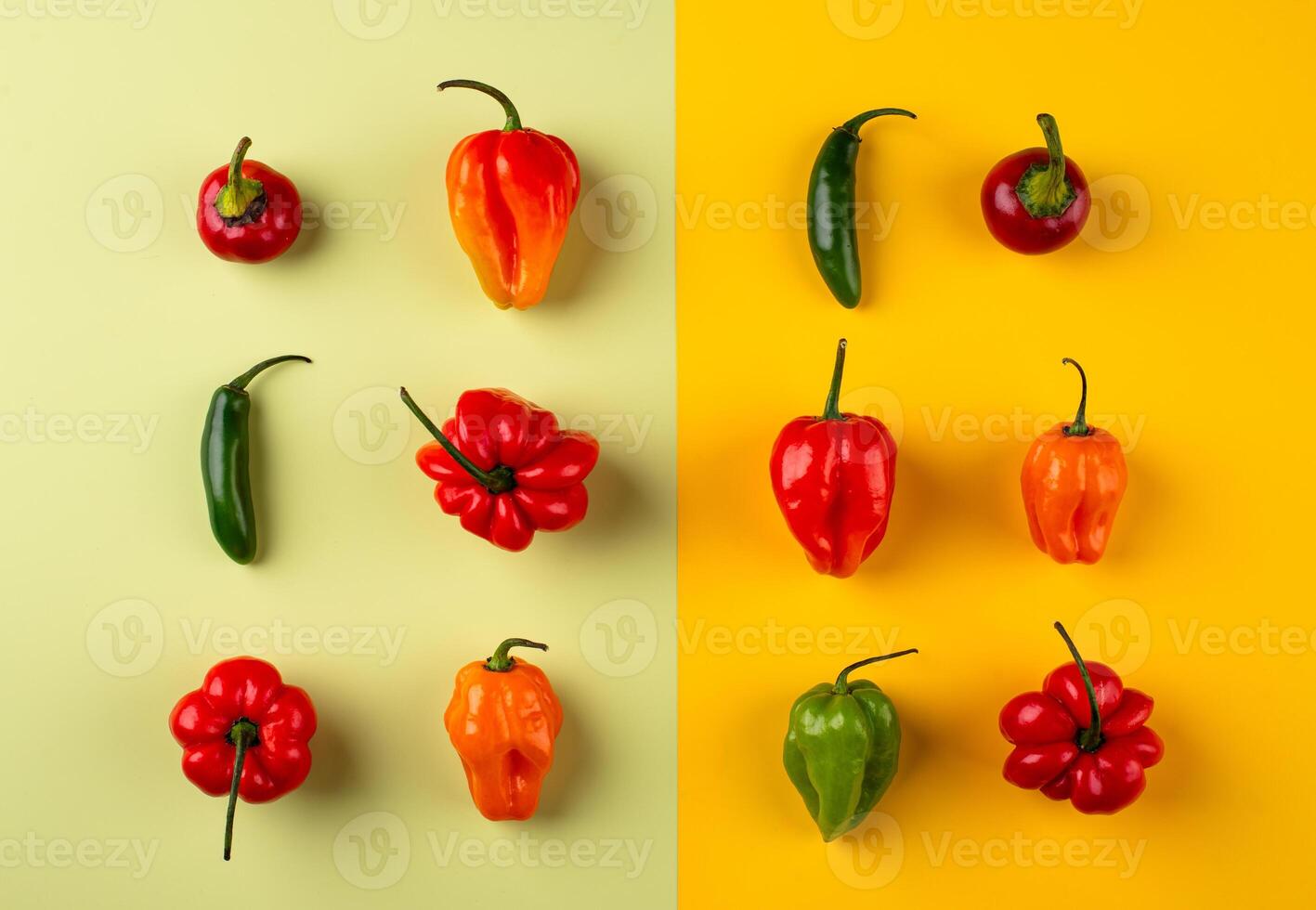 Colorful pepper on green background photo