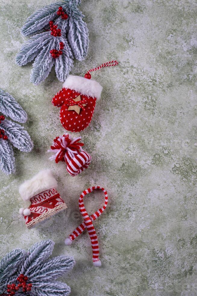 Festive Christmas background with fir tree and decoration photo