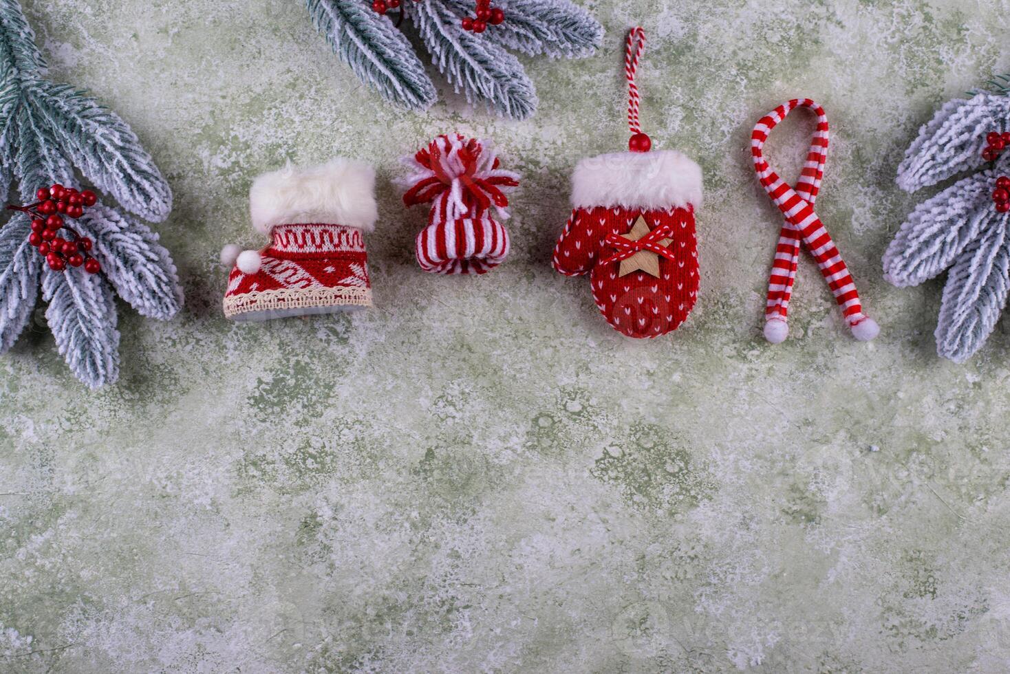 Festive Christmas background with fir tree and decoration photo