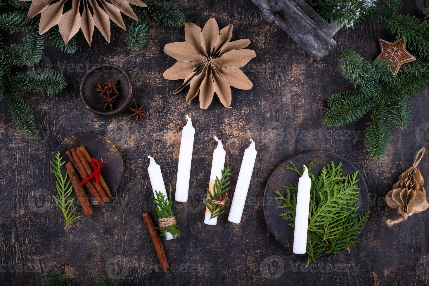 Procass of decorating Christmas advent candles photo