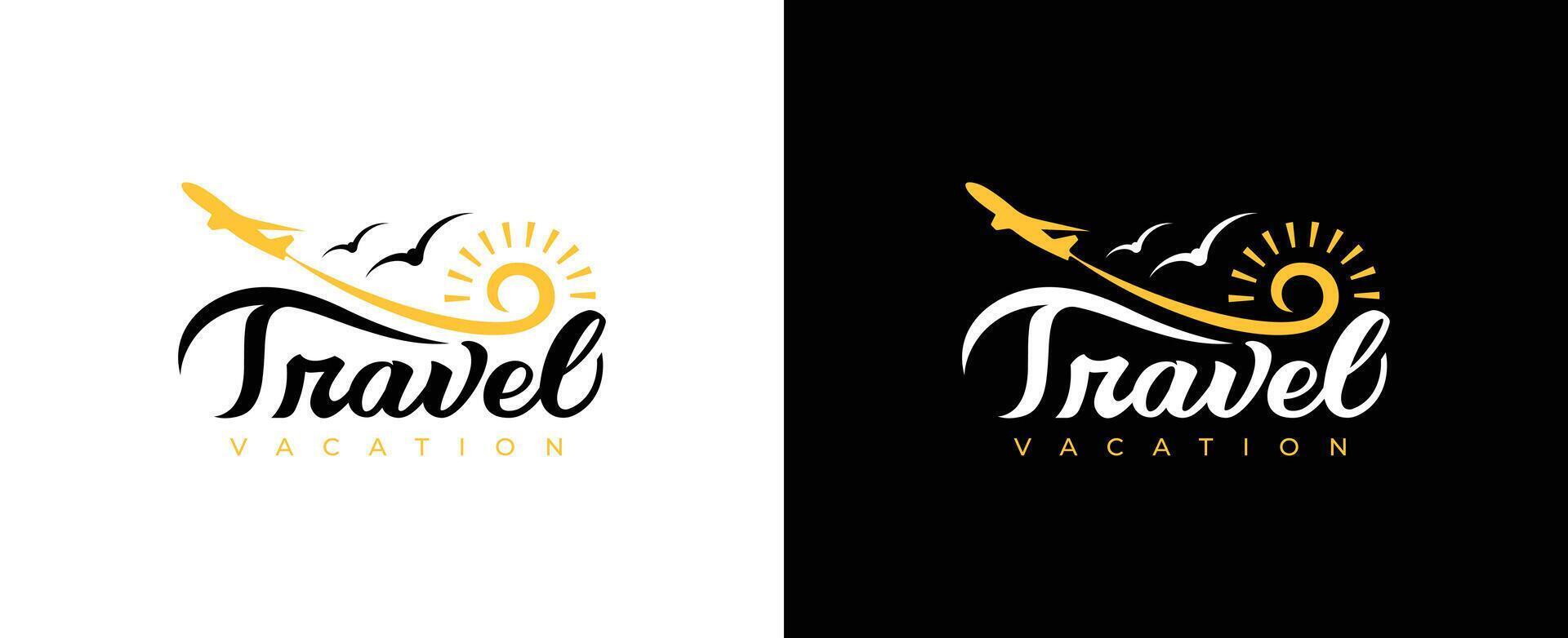 Summer Travel logo design, Modern bright sun travel, airplane, birds logo design vector