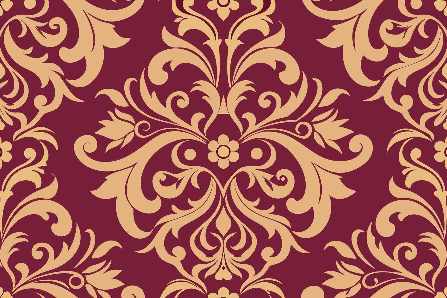 A burgundy and gold wallpaper with an ornate design vector
