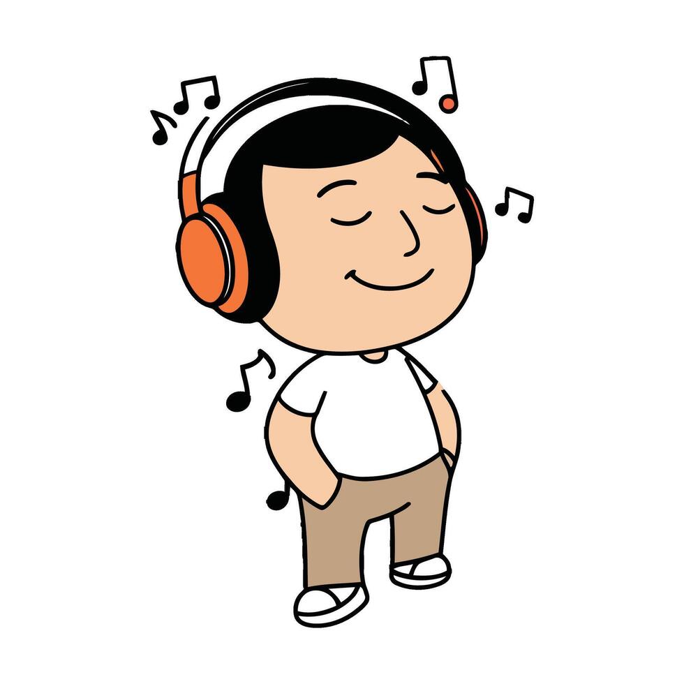 A cartoon boy with headphones listening to music vector