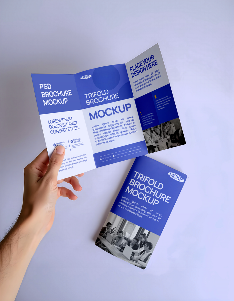 hand holding Brochure Trifold Mockup psd