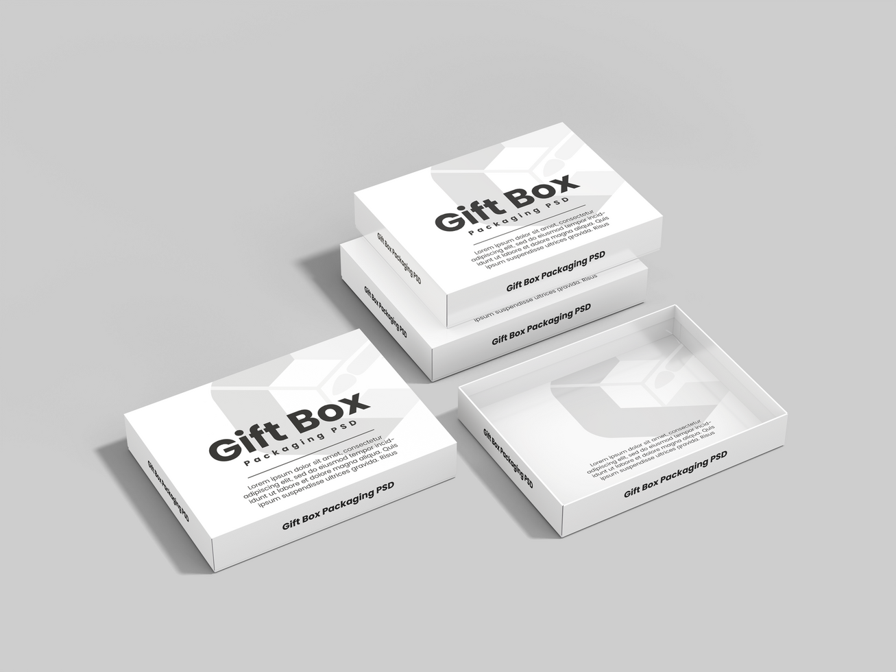 White flat Open product gift box Mockup with realistic look - Studio flat box mock up psd