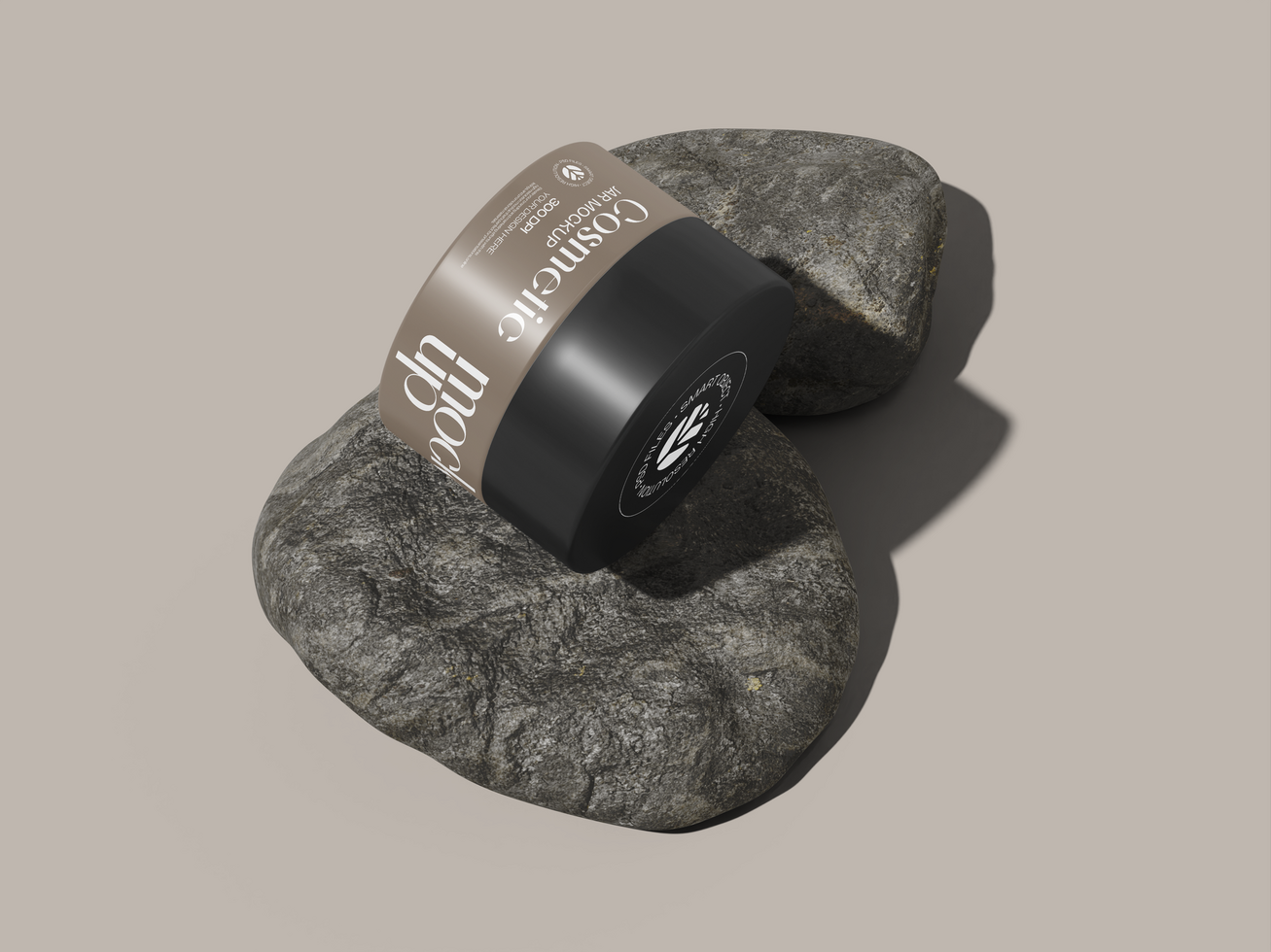 Cosmetic Jar 3D Render Mockup on a Rock psd